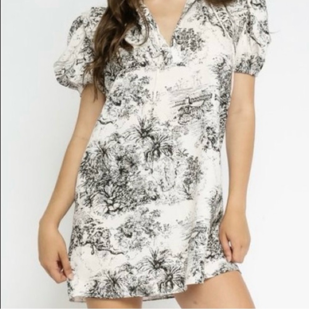Olivaceous Toile Puff Sleeve Mini Dress